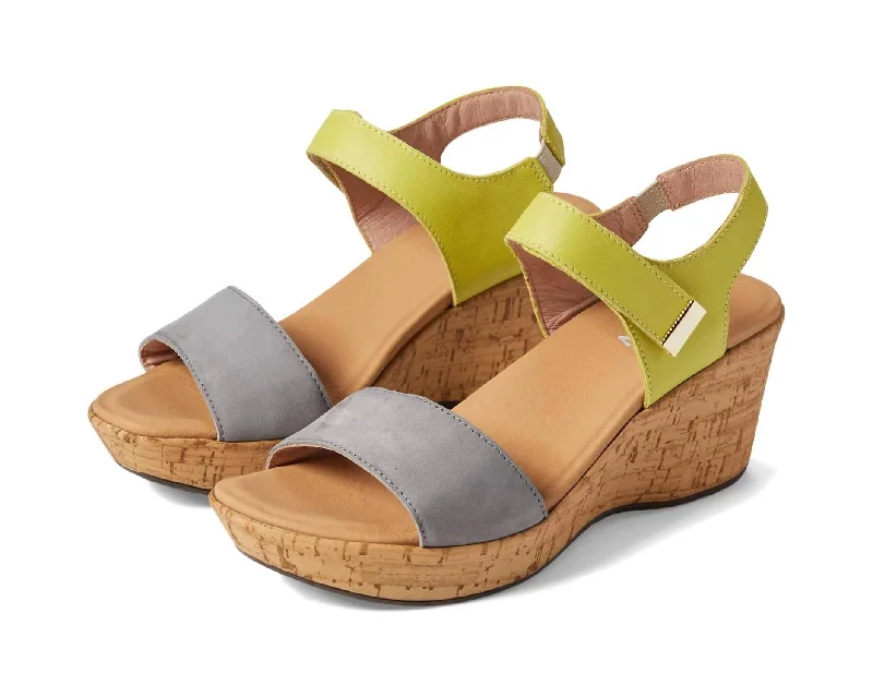 Summer Platform Wedge In Smoke Gray Nubuck/soft Lime Leather