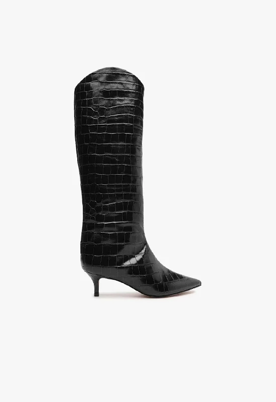 Maryana Lo Crocodile-Embossed Leather Boot