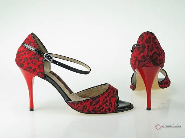 3.5" Lilly -- Ultra Slim Heel Tango Shoe -- Red Leopard Micro Suede