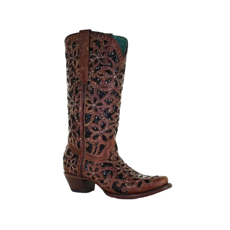 Corral Boots Women's Tan Black Inlay Embroidered Boot