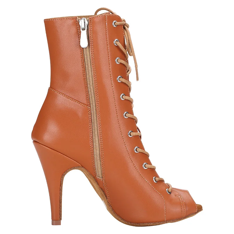 Tempo- Nude Open Toe Lace Up Bootie Stiletto Dance Heels Dance Shoes