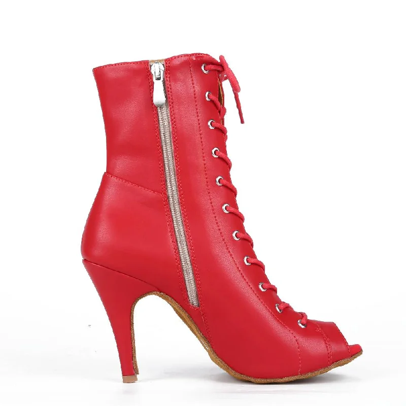 Tempo- Red Open Toe Lace Up Bootie Stiletto Dance Heels Dance Shoes