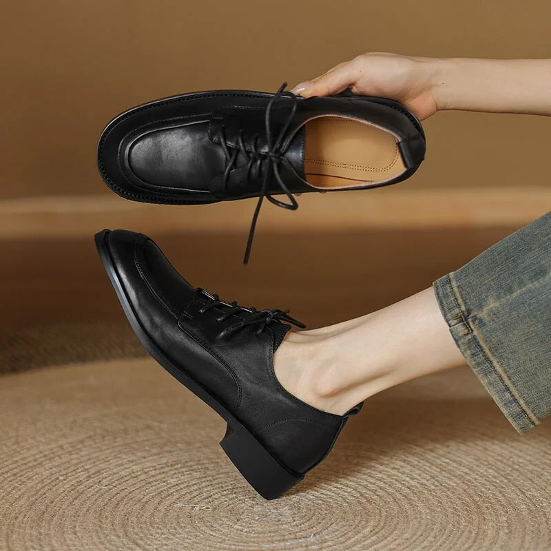 Women's Oxford Derby Shoes Handmade Round Toe in Coffee/Black US5 to US10.5