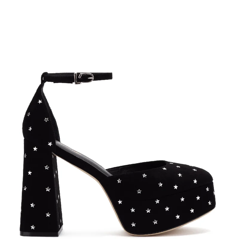 Ari Pump In Black Suede and Silver Stars