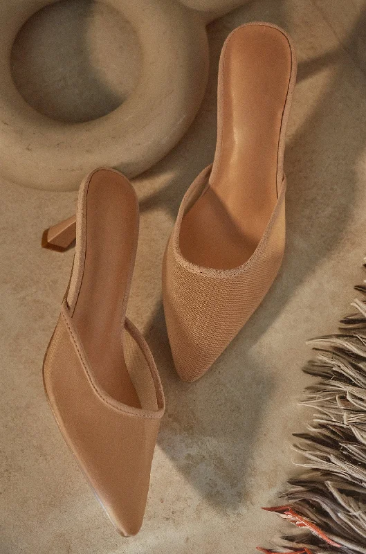 Madelyn Pointed Toe Mid Heel Mules - Nude