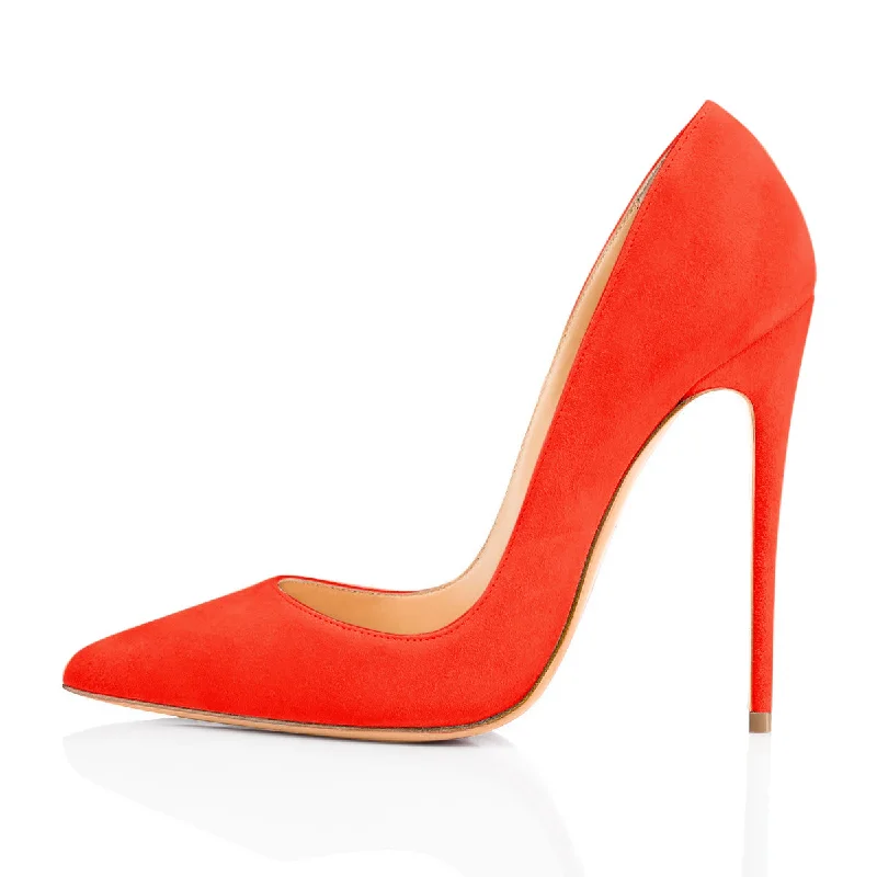 8cm 10cm 12cm Orange Suede Pointed Toe Basic Pumps