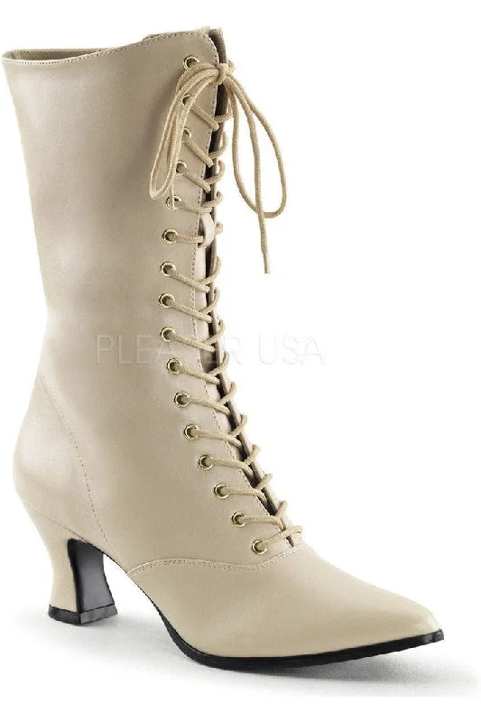 VICTORIAN-120 Ankle Boot | Bone Faux Leather